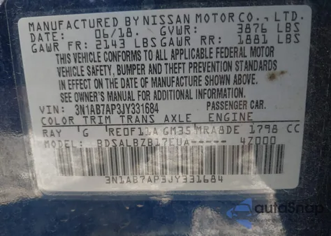 2018 Nissan Sentra S из США, поврежденный, VIN 3N1AB7AP3JY331684